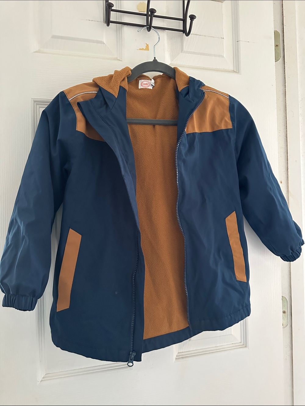 wonder nation Navy and Tan Hooded Rain Jacket